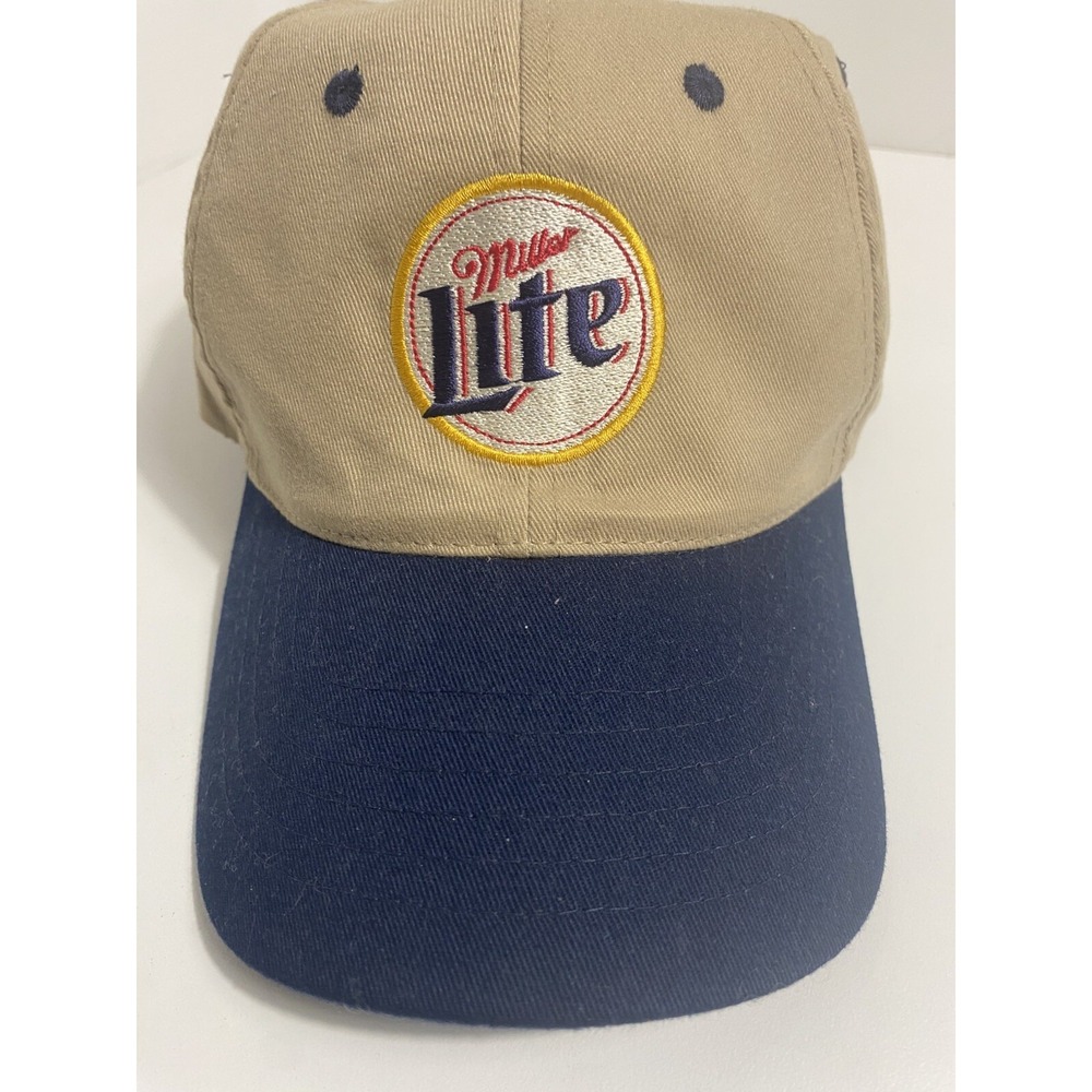 Miller Lite Beer Baseball Hat Cap Strapback Adjustable Blue / Tan